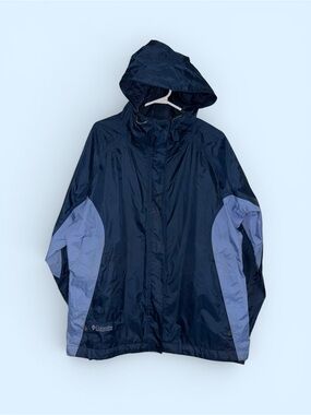 Columbia Hooded Windbreaker Packable Jacket - Navy & Light Periwinkle XL